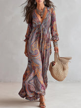 Vintage Paisley Print V neck Dress With Tie Waist