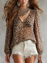 Bohemian Style Chiffon Brown Leopard Print Top