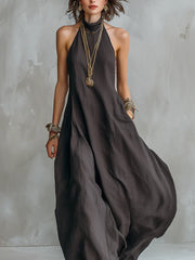 Charcoal Gray Bohemian Style Off The Shoulder Loose Maxi Dress