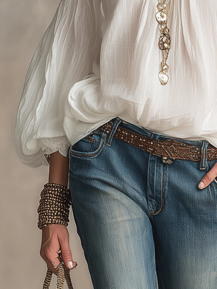 Airy Vintage-Inspired Ruffle Soft Ruffle Bohemian Blouse