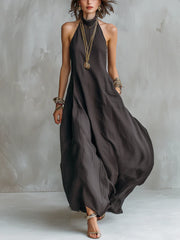Charcoal Gray Bohemian Style Off The Shoulder Loose Maxi Dress