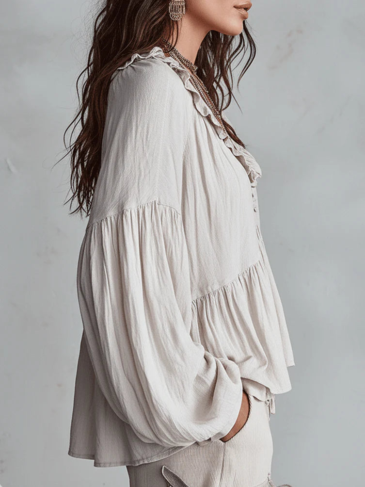 Airy Vintage-Inspired Ruffle Soft Ruffle Bohemian Blouse