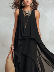 Bohemian Black Layered Chiffon Maxi Dress