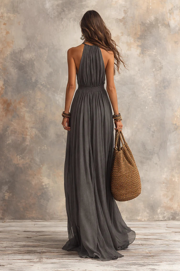 Refined Bohemian Draped Halter Maxi Dress