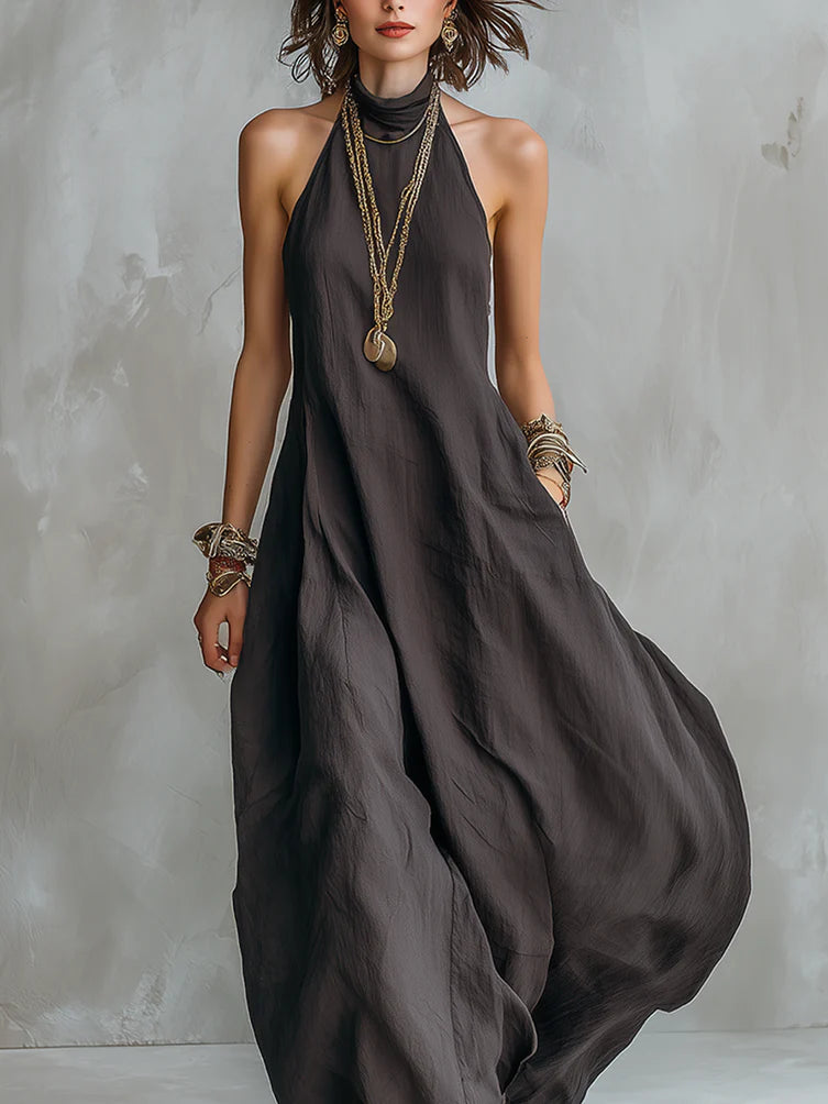 Charcoal Gray Bohemian Style Off The Shoulder Loose Maxi Dress